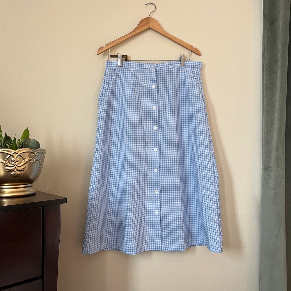 Vintage Blue Gingham Midi Skirt
